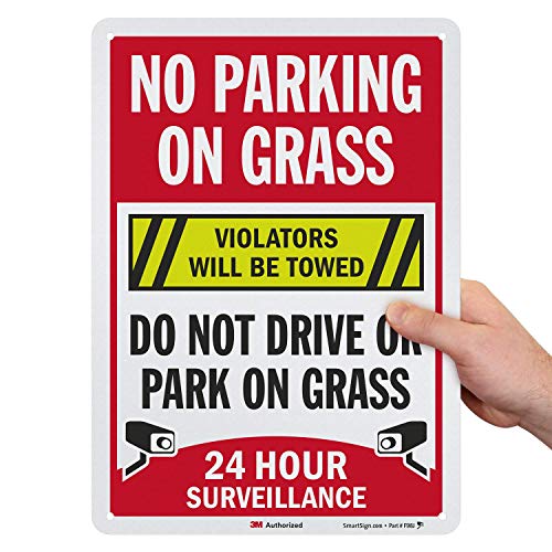 SmartSign אין חניה על דשא - מעקב 24 שעות, אל תיסע או חנה על דשא שלט | 10 x 14 3 מ 'מהנדס אלומיניום רפלקטיבי